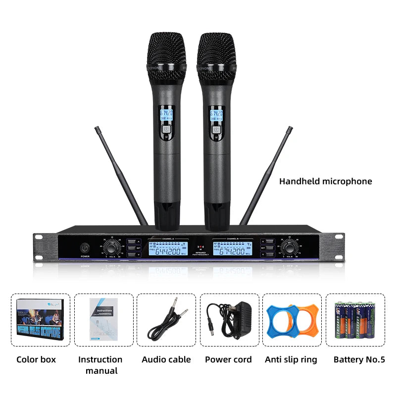 Professional wireless microphone 1-to-2 metal handheld home KTV singing performance microphone