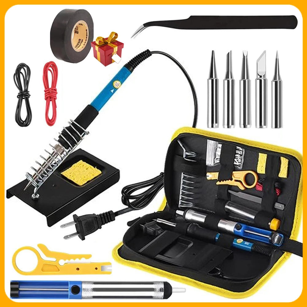 20-IN-1 Soldering Iron Kit Welding Tool, Soldering Kit with LCD Digital Multimeter, 60W Soldering Iron with 5 Extra Tips, Stand