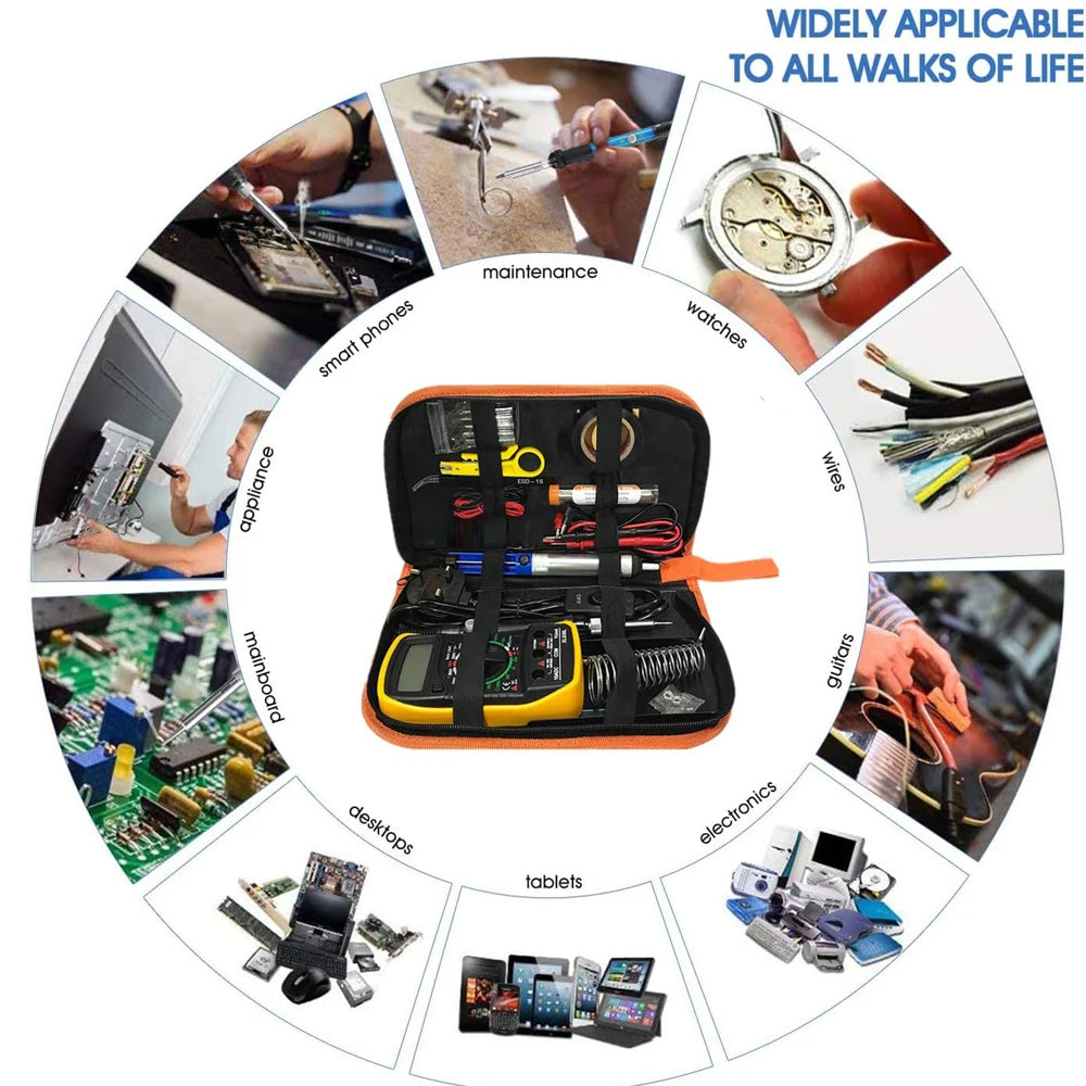 20-IN-1 Soldering Iron Kit Welding Tool, Soldering Kit with LCD Digital Multimeter, 60W Soldering Iron with 5 Extra Tips, Stand
