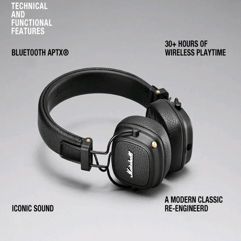 Original Marshall MAJOR III Wireless Folding Bluetooth Headphone Surround 3D Deep Bass Sport Earphone Gaming Video Headset