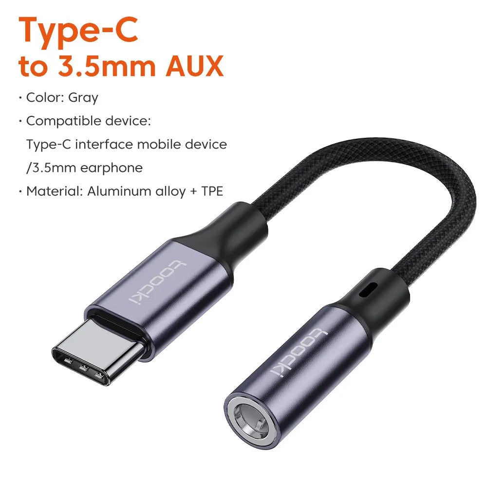 Toocki USB Type C 3.5 Jack Earphone Adapter USB C to 3.5mm Headphones AUX Audio Cable For Huawei P30 Xiaomi Mi 10 9 Es