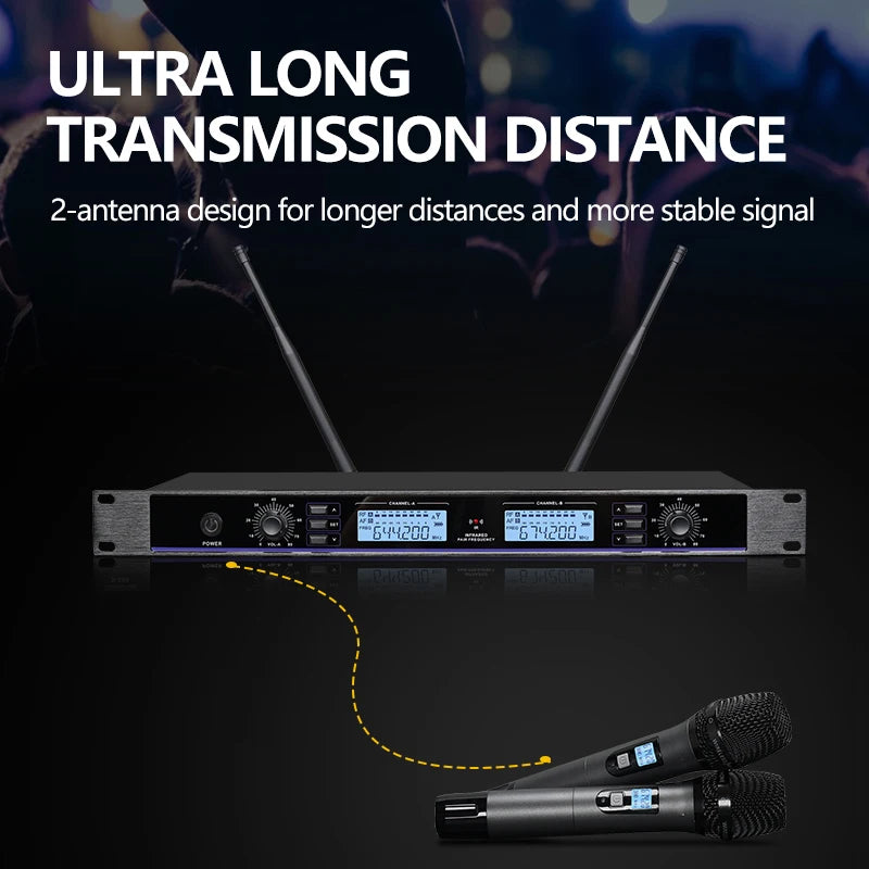 Professional wireless microphone 1-to-2 metal handheld home KTV singing performance microphone