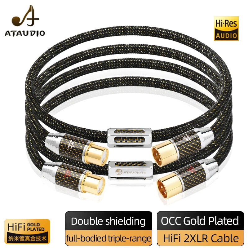 ATAUDIO HiFi XLR Balance Cable for Amplifier Speaker High Quality OCC Gold-plated Core 2XLR Male to 2XLR Female Plug Audio Cable