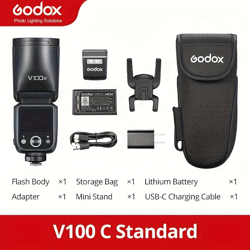 Godox V100-C V100-F V100-N V100-S 100W TTL Flash for Canon EOS Cameras, 400 Full Power Flashes, 1.7s Recharge Time, 2.4G Wireless with External Flash, Touch Screen Flash