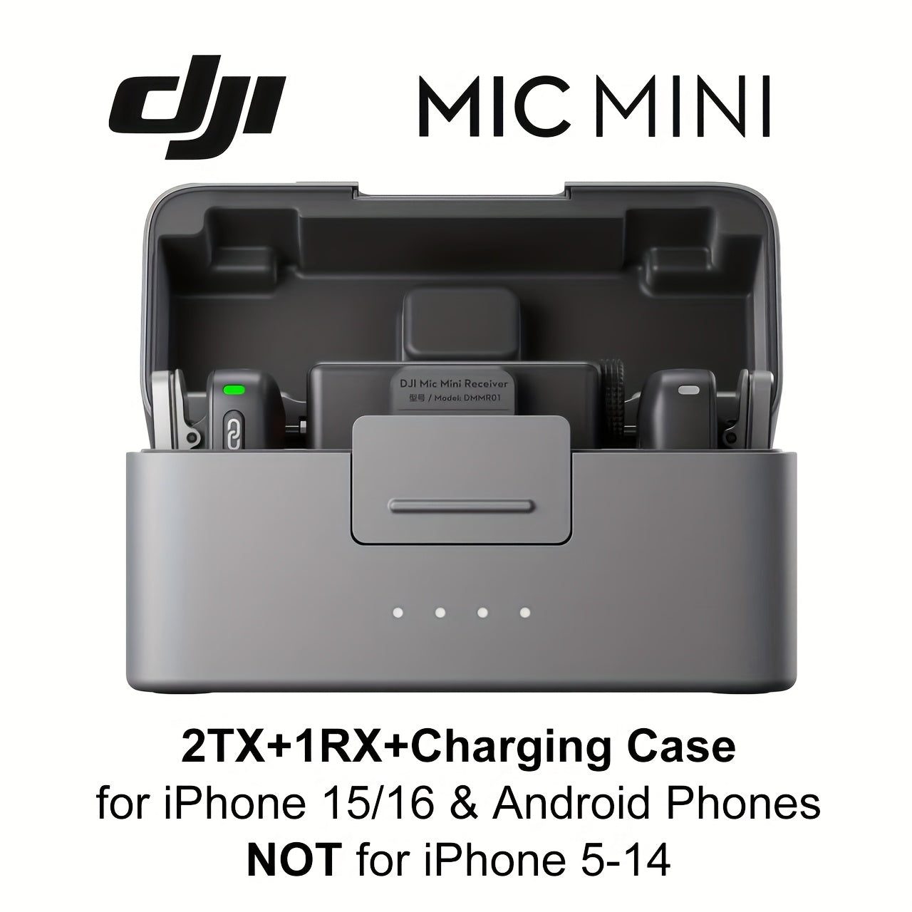 for dji Mic Mini Wireless Microphone System with 2 TX & 1 RX + Charging Case - Ultralight Noise-Canceling Lavalier for DJI Osmo Mobile 7P/Pocket3, Compatible with Iphones, Android Phones, Streaming, Vlogging, Content Creation