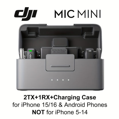 for dji Mic Mini Wireless Microphone System with 2 TX & 1 RX + Charging Case - Ultralight Noise-Canceling Lavalier for DJI Osmo Mobile 7P/Pocket3, Compatible with Iphones, Android Phones, Streaming, Vlogging, Content Creation