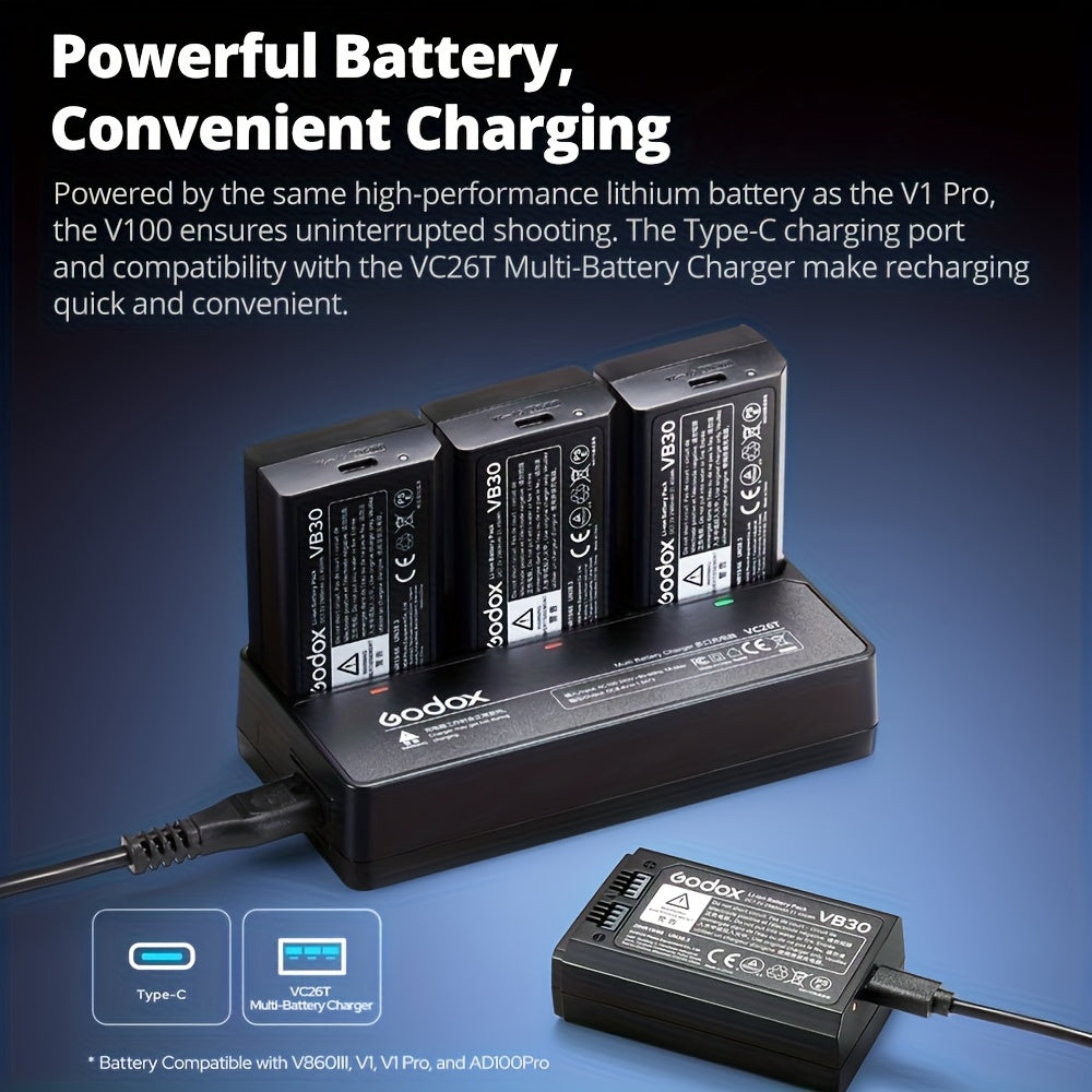 Godox V100-C V100-F V100-N V100-S 100W TTL Flash for Canon EOS Cameras, 400 Full Power Flashes, 1.7s Recharge Time, 2.4G Wireless with External Flash, Touch Screen Flash