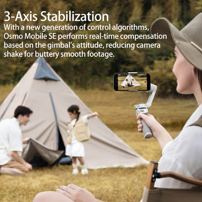 DJI Osmo Mobile SE OM Handheld Gimbal Stabilizer, a portable, foldable, intelligent follow - shooting and anti - shake mobile phone selfie gadget that is compatible with various devices