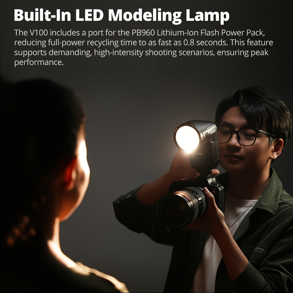 Godox V100-C V100-F V100-N V100-S 100W TTL Flash for Canon EOS Cameras, 400 Full Power Flashes, 1.7s Recharge Time, 2.4G Wireless with External Flash, Touch Screen Flash