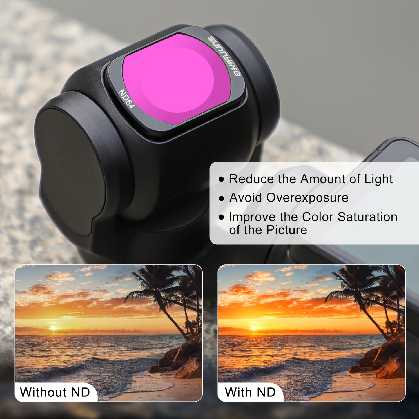 Sunnylife ND Lens Filter Set Compatible with DJI OSMO Pocket 3, Magnetic Optical Glass Lens Filter Accessories, 4 Pack (MCUV, CPL, ND32, ND64) or 6 Pack (MCUV, CPL, ND8, ND16, ND32, ND64)