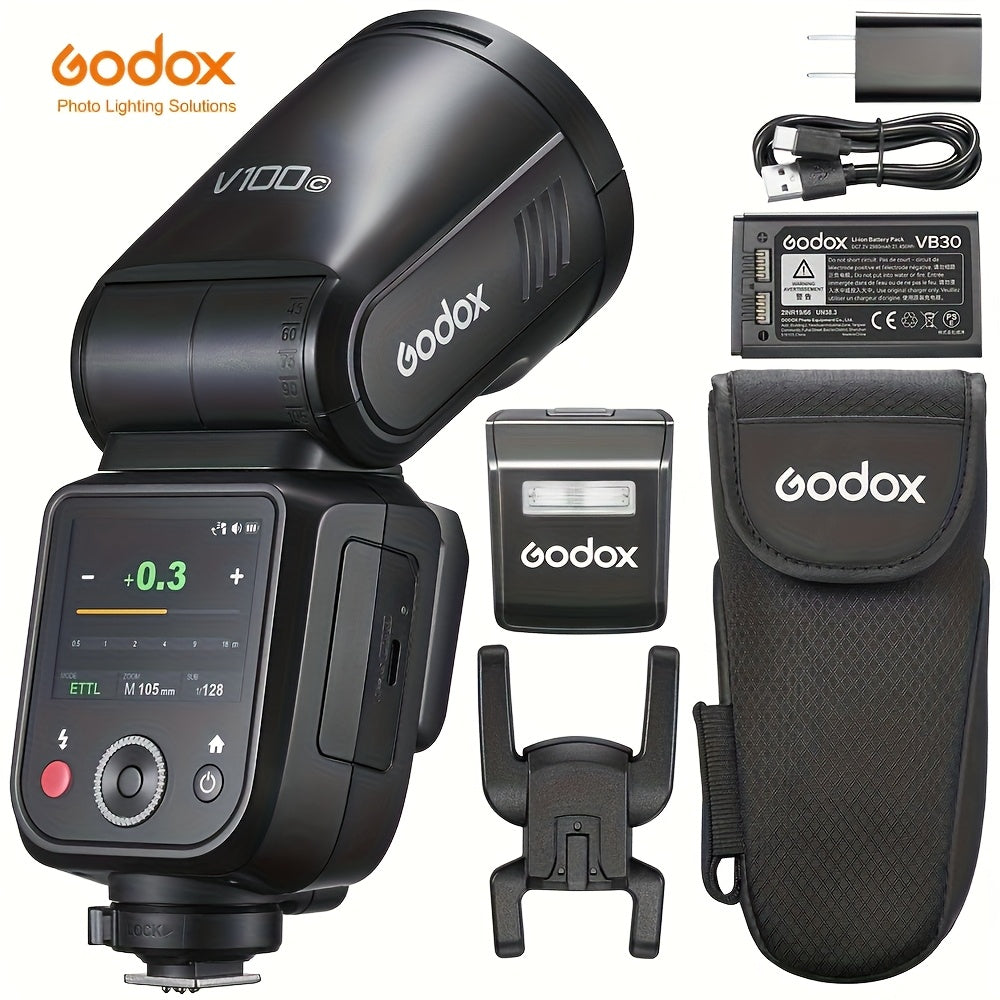Godox V100-C V100-F V100-N V100-S 100W TTL Flash for Canon EOS Cameras, 400 Full Power Flashes, 1.7s Recharge Time, 2.4G Wireless with External Flash, Touch Screen Flash