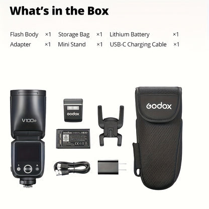 Godox V100-C V100-F V100-N V100-S 100W TTL Flash for Canon EOS Cameras, 400 Full Power Flashes, 1.7s Recharge Time, 2.4G Wireless with External Flash, Touch Screen Flash