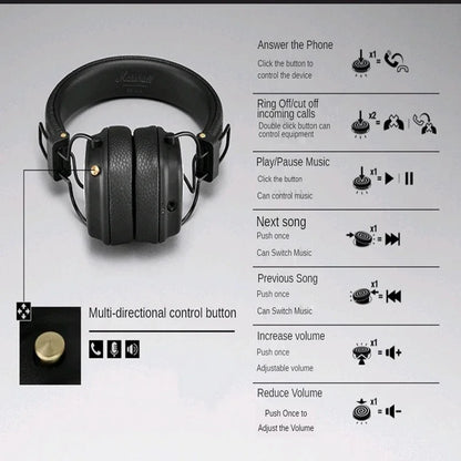 Original Marshall MAJOR III Wireless Folding Bluetooth Headphone Surround 3D Deep Bass Sport Earphone Gaming Video Headset